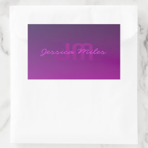 Sticker Rectangulaire Texte monogramme modifiable moderne & Ombre violet