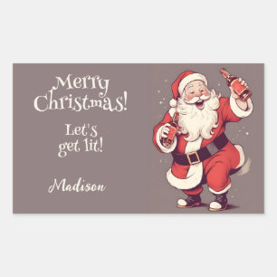 Sticker Rectangulaire Texte personnalisé amusant Drunk Père Noël