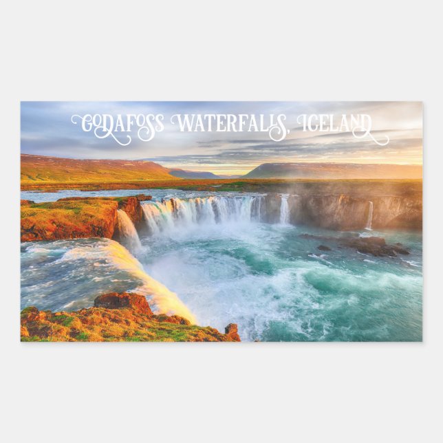 Sticker Rectangulaire Texte Personnalisé Cascades de Godafoss, Islande (Devant)