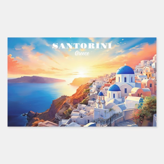 Sticker Rectangulaire Texte personnalisé Coucher de soleil Santorin Grèc (Devant)