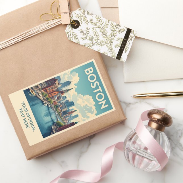 Sticker Rectangulaire Texte personnalisé Massachusetts Boston (Cadeaux)