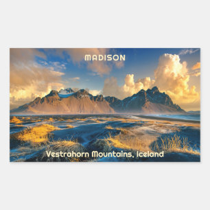 Sticker Rectangulaire Texte personnalisé Montagnes Vestrahorn, Islande