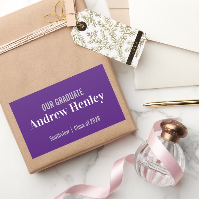 Sticker Rectangulaire Texte simple Purple Graduation Party Favoriser (Cadeaux)