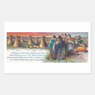 Sticker Rectangulaire Thanksgiving de cru de pèlerins et de citrouilles