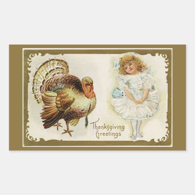 Sticker Rectangulaire Thanksgiving Turquie et petite fille (Devant)