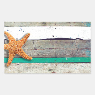 Sticker Rectangulaire Thème de plage étoile de mer mariage rustique