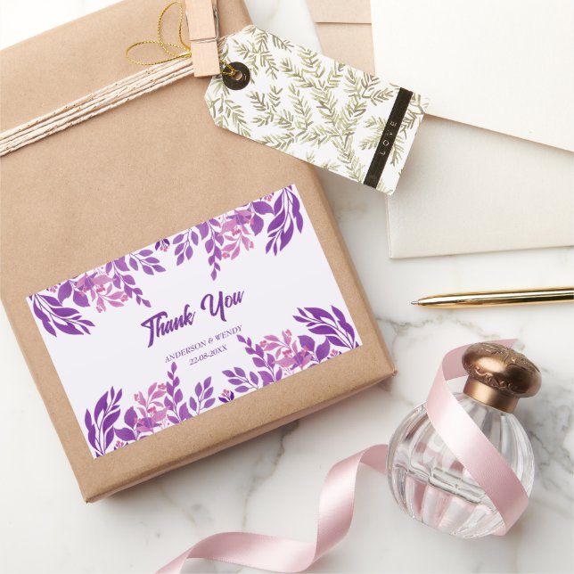 Sticker Rectangulaire Thème Mariage Feuille violet (Cadeaux)