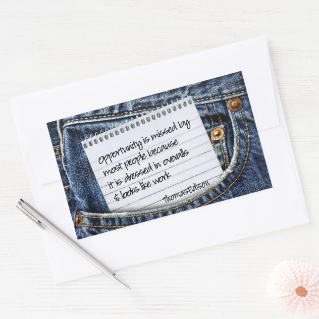 Sticker Rectangulaire Thomas Edison Citation Inspirationnelle "Opportuni (Enveloppe)