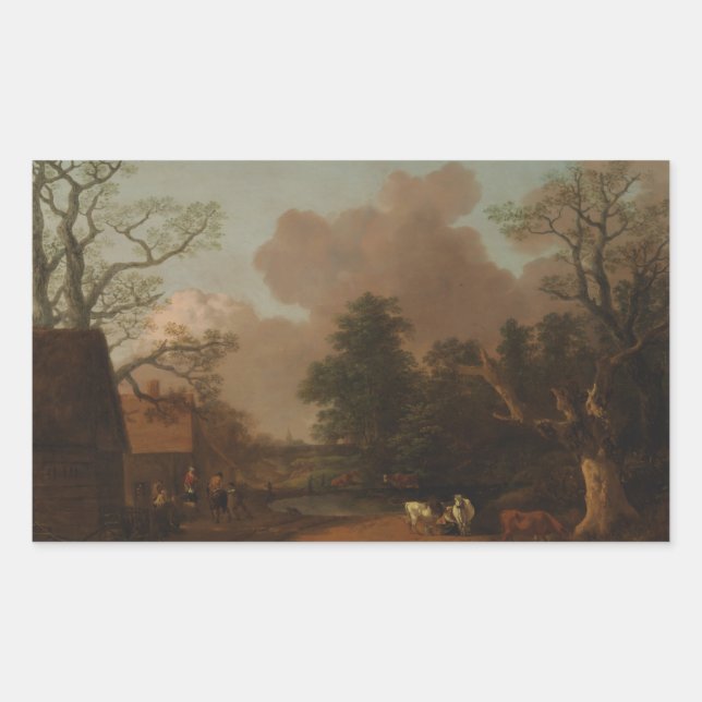 Sticker Rectangulaire Thomas Gainsborough - Paysage avec Milkmaid (Devant)