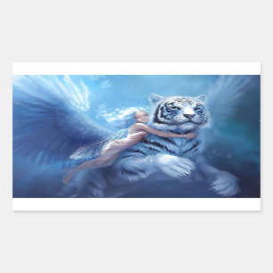 Sticker Rectangulaire Tigre blanc volant avec l'ange