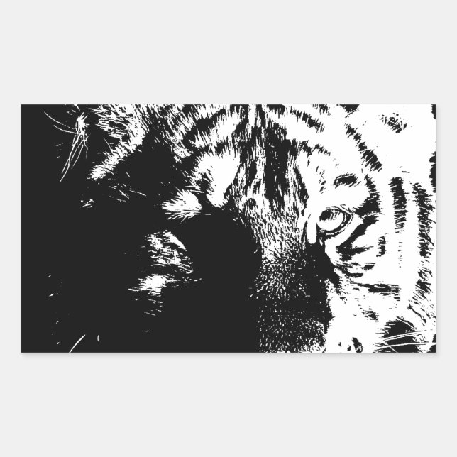 Sticker Rectangulaire Tigre noir et blanc Pop Art (Devant)