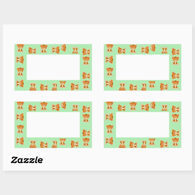 Sticker Rectangulaire Tigres sur motif vert (Feuille)