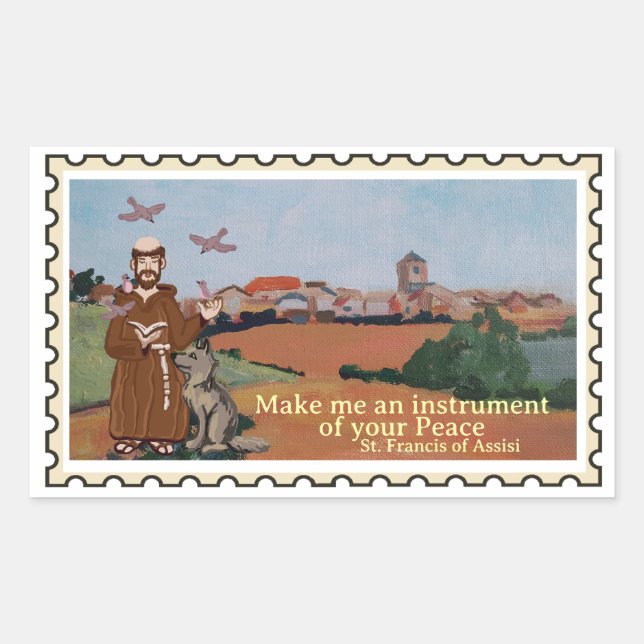 Sticker Rectangulaire Timbre faux Saint François d'Assise  (Devant)