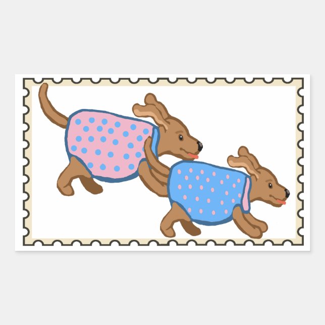 Sticker Rectangulaire Timbres Faux chiots  (Devant)