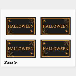 Sticker Rectangulaire Toile d'araignée noir orange Halloween mot