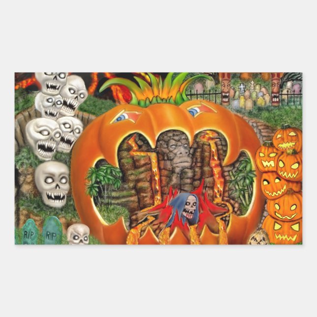 STICKER RECTANGULAIRE TOMBES TIKI DÉJANTÉES (Devant)