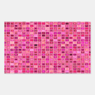 Sticker Rectangulaire Tons De Mosaïque "Aquarelle" Rose Foncé Motif