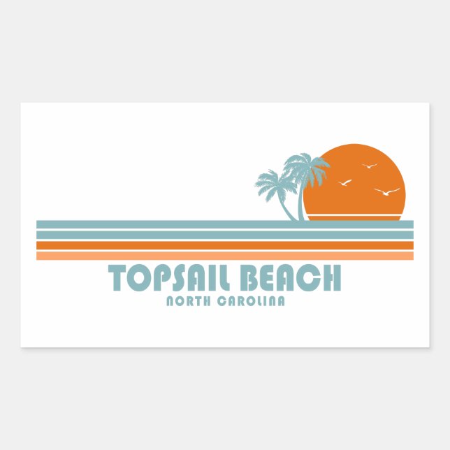 Sticker Rectangulaire Topsail Beach Caroline du Nord Sun Palm Trees (Devant)