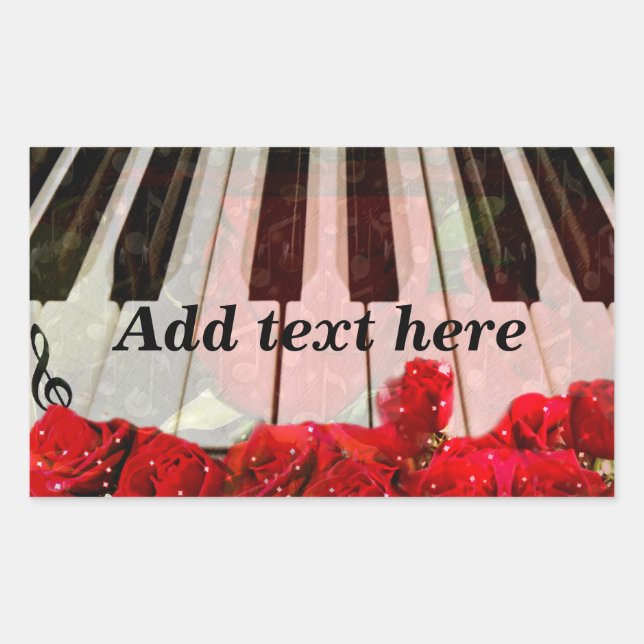 Sticker Rectangulaire Touches de piano, Roses et notes de musique_ (Devant)