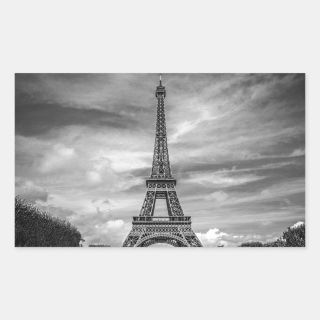Sticker Rectangulaire Tour Eiffel noir et blanc Paris France (Devant)