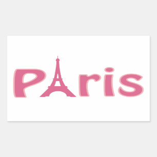 Sticker Rectangulaire Tour Eiffel paris art texte rose