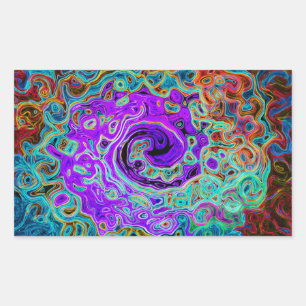 Sticker Rectangulaire Tourbillon Liquide Abstrait Rétro Coloré Violet