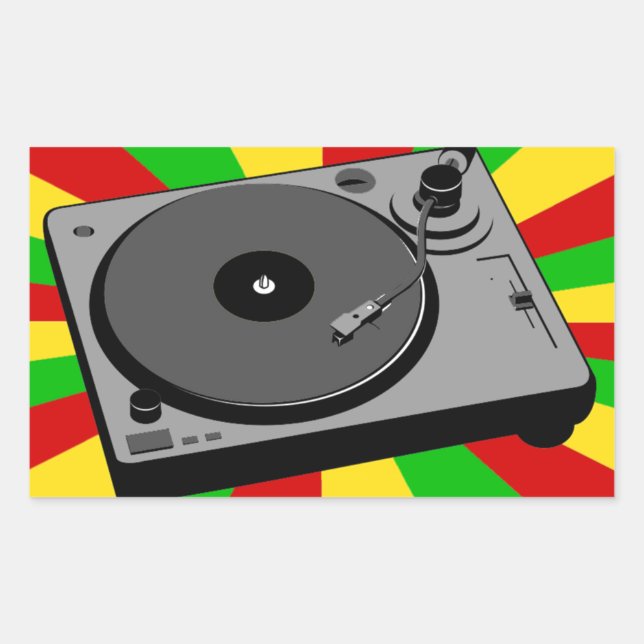 Sticker Rectangulaire Tourne-disque Rasta (Devant)