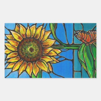 Sticker Rectangulaire Tournesol et papillon - style vitrail !