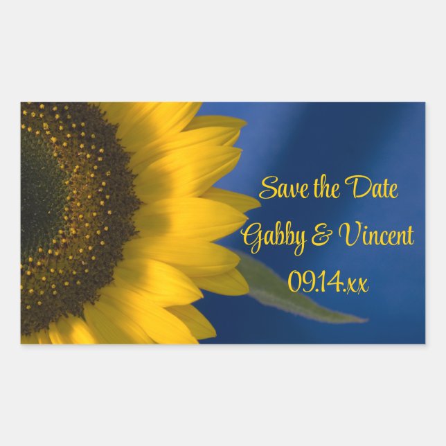 Sticker Rectangulaire Tournesol jaune sur mariage bleu Enregistrer la da (Devant)