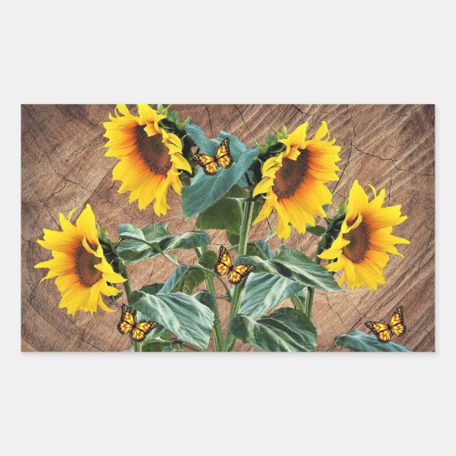 Sticker Rectangulaire Tournesol Papillons Rustic Barque (Devant)