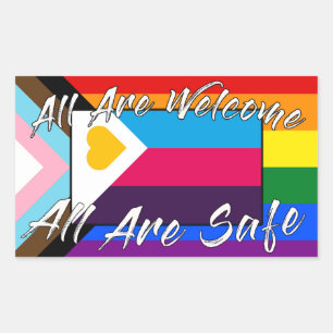 Sticker Rectangulaire Tous sont Welcome Plolyam Pride et allié autocolla