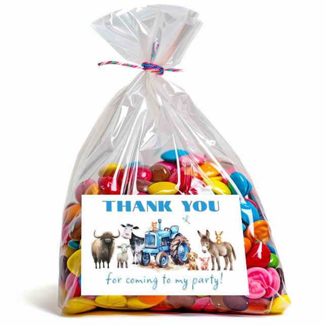 Sticker Rectangulaire Tracteur Anniversaire Merci d'animaux de ferme (Créateur téléchargé)