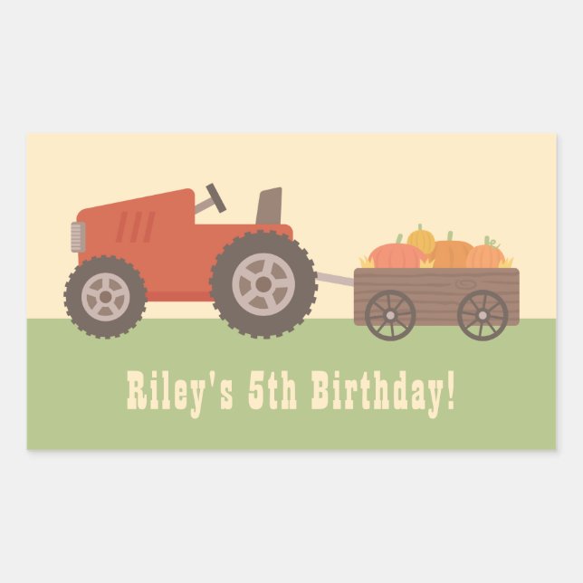 Sticker Rectangulaire Tracteur Citrouille Parti Anniversaire de enfant F (Devant)