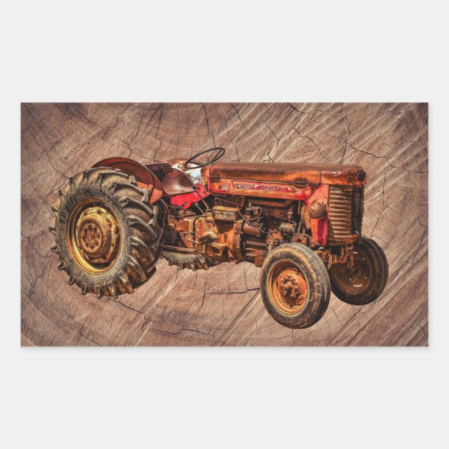 Sticker Rectangulaire Tracteur rouge antique (Devant)