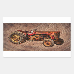 Sticker Rectangulaire Tracteur rouge antique
