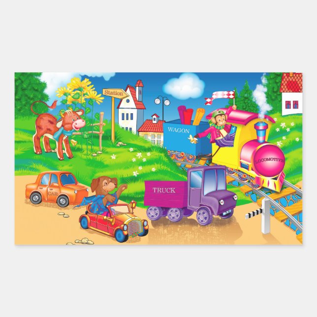 Sticker Rectangulaire train et voiture (Devant)