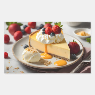 Sticker Rectangulaire Tranche de gâteau au fromage avec crème fouettée e