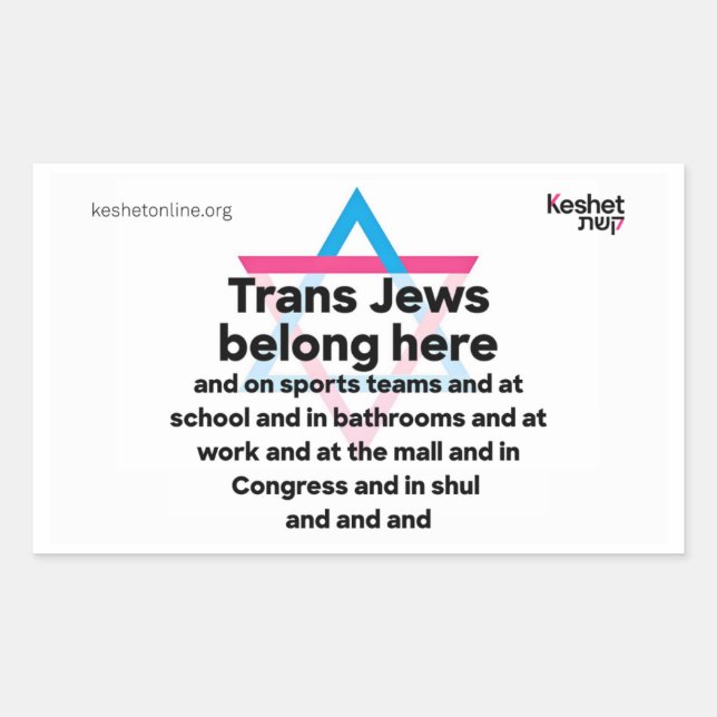 Sticker Rectangulaire Trans Jews Belong Everywhere (Devant)