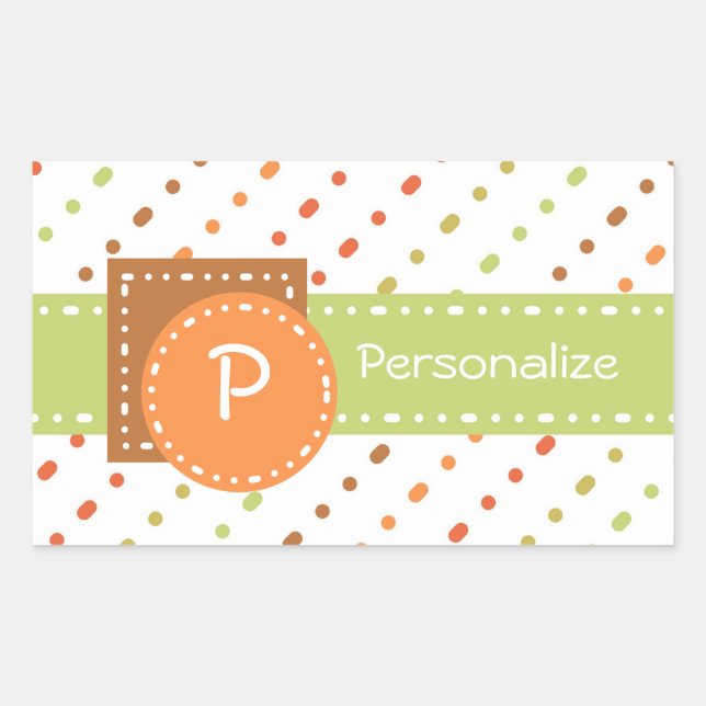 Sticker Rectangulaire Trendy Monogram Dotted Stripes With (Devant)