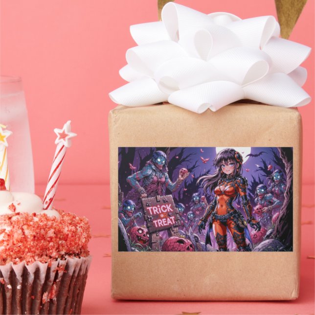 Sticker Rectangulaire Trick ou traiter Halloween Zombies distribuer le c (Fête)