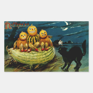 Sticker Rectangulaire Trio Citrouille Halloween Jack-o-Lantern