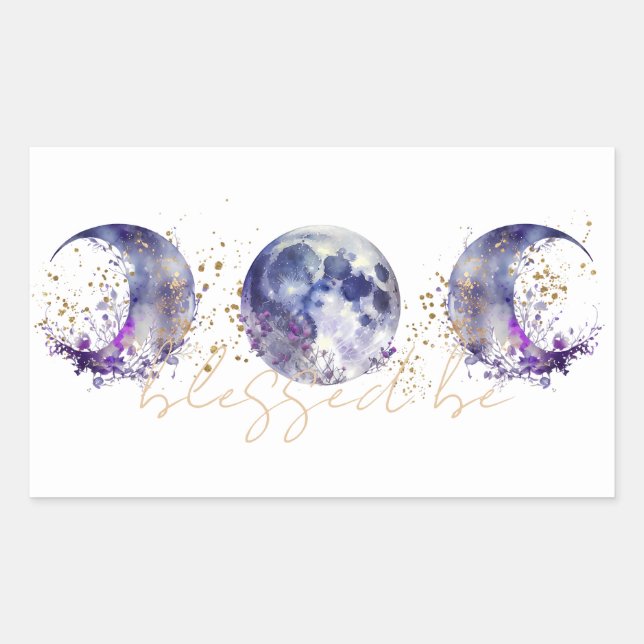 Sticker Rectangulaire Triple lune violet et or (Devant)