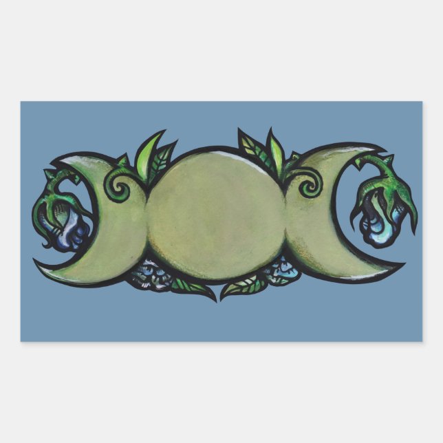 Sticker Rectangulaire Triple Moon Bloom – Symbole Botanique Wiccan   (Devant)