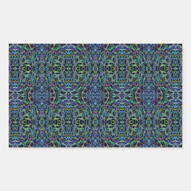 Sticker Rectangulaire Trippy Blue Green Quilt géométrique (Devant)