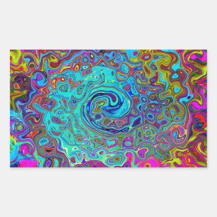 Sticker Rectangulaire Trippy Sky Blue Abstrait Retro Liquid Swirl