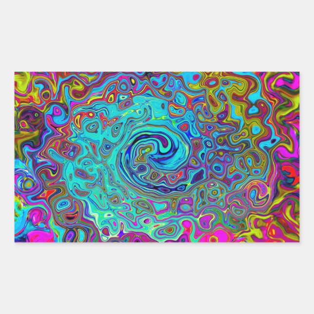 Sticker Rectangulaire Trippy Sky Blue Abstrait Retro Liquid Swirl (Devant)