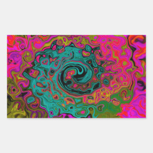 Sticker Rectangulaire Trippy Turquoise Abstrait Retro Liquid Swirl