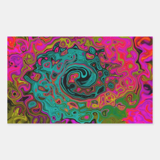 Sticker Rectangulaire Trippy Turquoise Abstrait Retro Liquid Swirl (Devant)