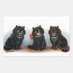 Sticker Rectangulaire Trois Chats Noirs Illustration Vintage Louis Wain