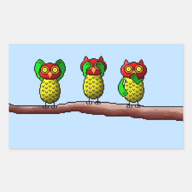 Sticker Rectangulaire Trois chouettes sages, entendez, voyez et parlez p (Devant)